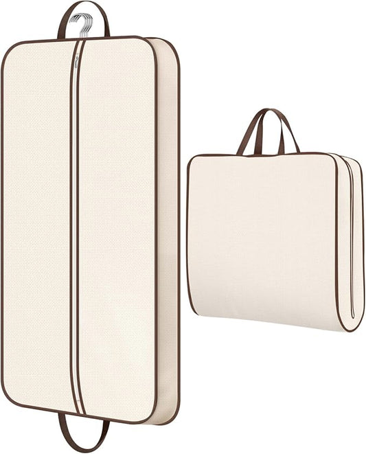 MISSLO 43" Hanging Garment Bags for Travel for Women Heavy Duty Mens Suit Bag Travel Foldable Suit Cover Bags for Closet Storage for Coats, Jackets, Shirts, Clothes, Beige