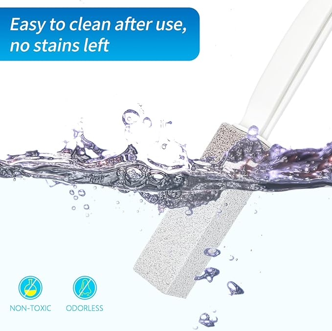 4TH Pumice Stone Toilet Bowl Cleaning Stick with Extra Large Handle,Cleans Away Limescale Stain,Hard Water Rings, Calcium,Iron and Rust. Remover for Tile/Bath/Kitchen - 2 Pack
