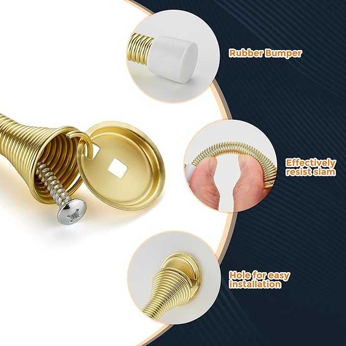 Ravinte Door Stoppers, 36 Pack Gold Spring Door Stops with Rubber Bumper, Door Stoppers for Bottom of Door