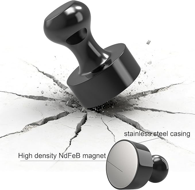 Metallic Magnets, Refrigerator Magnets, 48 Pack Black Magnetic Push Pins, Strong Fridge Magnets, Multi-use Whiteboard Magnets Perfect for Kitchen Office Classroom