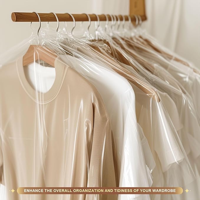40 Pack Clear Garment Bags for Clothes, Gretchin,(Set of 40, 60x150cm), Clear Clothes Covers Plastic Garment Bags Dry Cleaner Bags Plastic Clear Dry Cleaning Bags for Hanging Clothes Storage