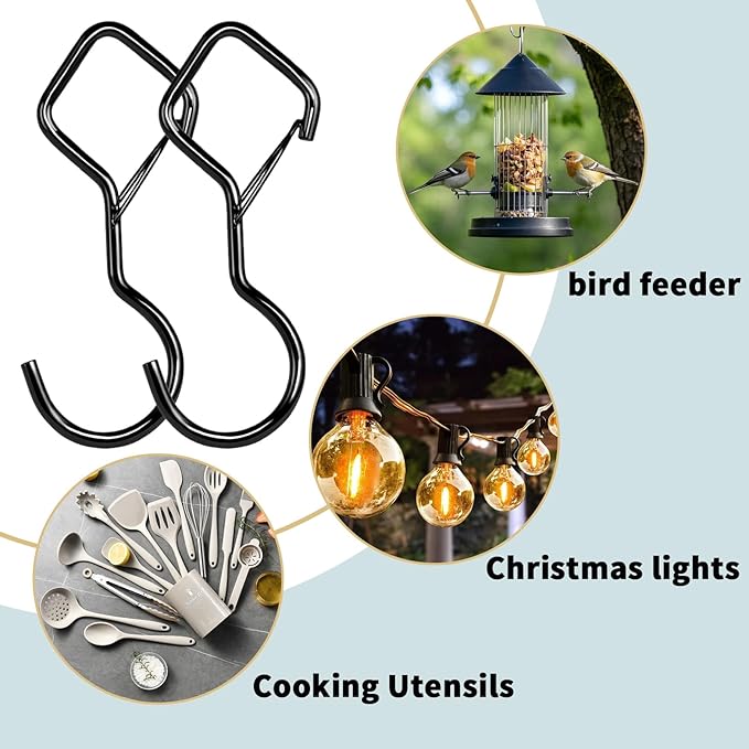 Heavy Duty S Hooks for Hanging with Lock, 4.72 Inch Metal Screw Hooks for Plants, Kitchen Utensils, Bags, Towels, and Outdoor Storage, Plant Hangers and Hanging Hooks (Black, 30 pcs)