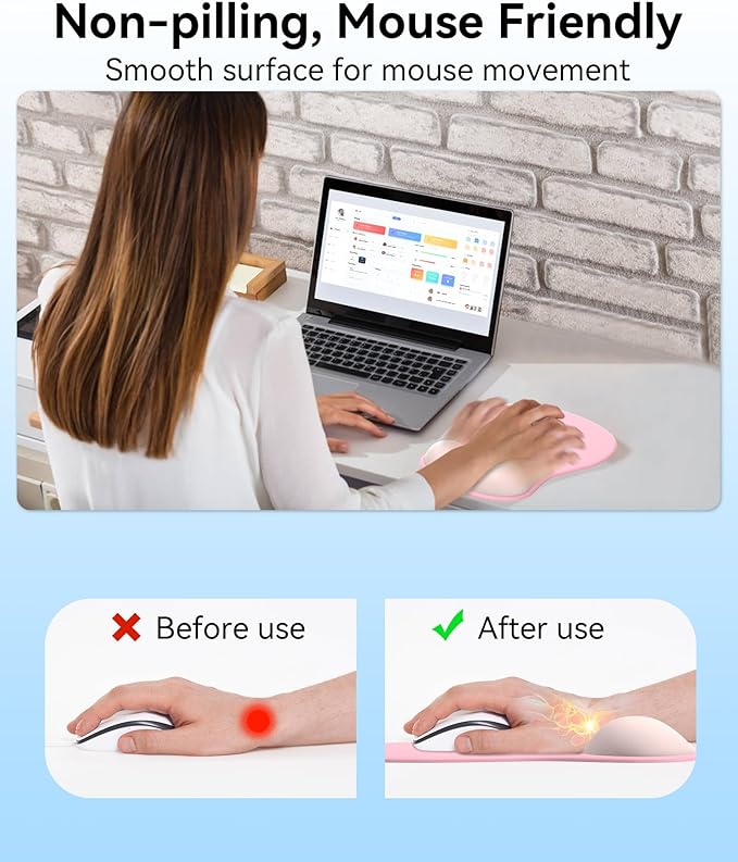 eulps Mouse Pad with Gel Wrist Rest, Ergonomic Comfortable Computer Wrist Support for Laptop, Pain Relief Mousepad with Non-Slip PU Base for Office & Home (Pink)