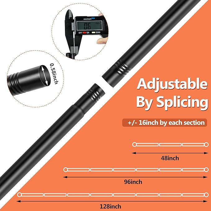 Curtain Rods No Drilling for Windows, 5/8 Inch Diameter Drapey Pole with No Drill Curtain Rod Brackets (2PCS Black, 48 to 84")