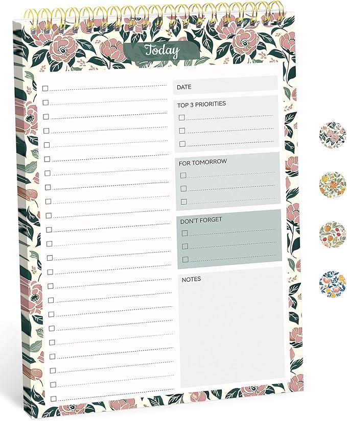 Taja To Do List Notepad - To Do List Notebook for Work with 52 Sheets, Undated Daily Planner Perfect for Daily Tasks and Goal Setting, Notepad Suitable for Office, Home & School - Rose Meadow