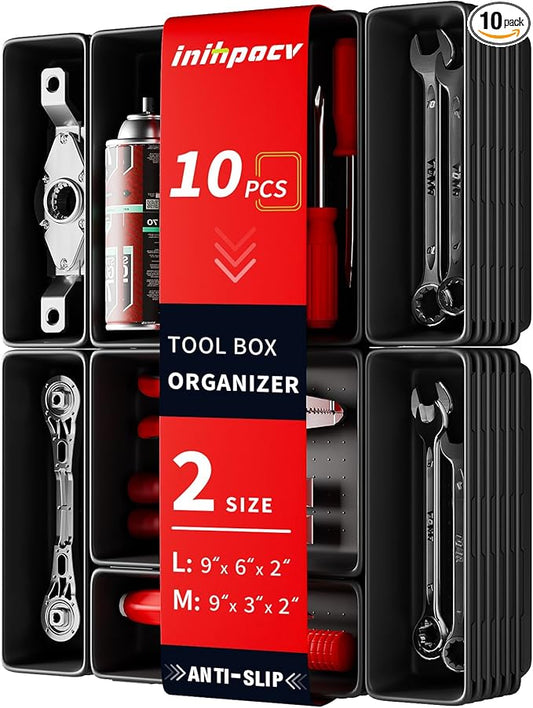 inihpocv 10 PCS Tool Box Drawer Organizers, Large & Medium Tool Trays for Tool Box Organization, Tool Organizers and Storage for Garage and Rolling Tool Chest