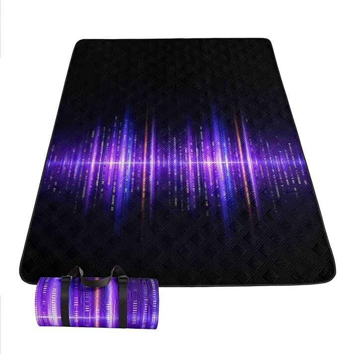 Outdoor Picnic Blanket Portable Ultrasonic Waterproof Picnic Purple Lines Printed Camping Beach Mat for Sand and Wet Grass Hiking (Purple Lines S