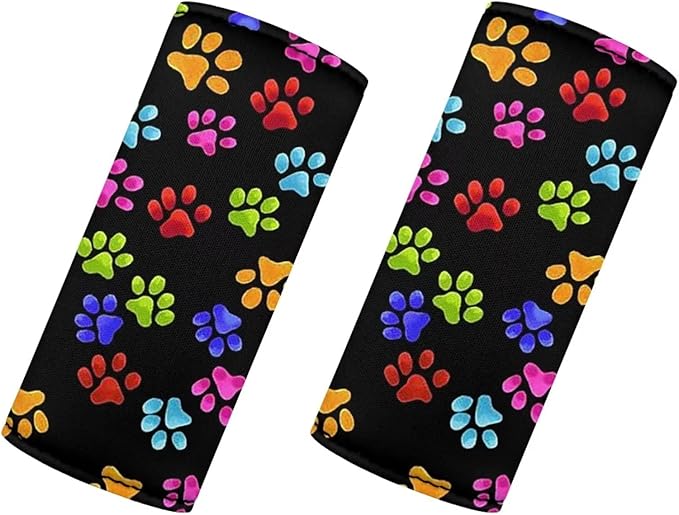 KUIFORTI Colorful Paws Luggage Handle Wrap Cute Suitcase Protective Handle Cover Set of 2 Pcs, Lovely Footprint Luggage Identifiers Marker Grips Protector, Portable Travel Accessories