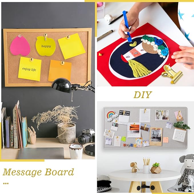 310 Pcs Gold Push Pins Set Thumb Tacks Decorative Push Pins for Cork Board with Push Pin Hook Pushpin Clip 5 Style Office Accessories for Cork Board Map Office (Gold)