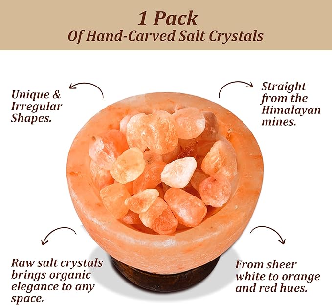 POHS Himalayan Pink Salt Fire Bowl Lamp with Salt Crystal Chunks, dimmable Switch Electrical Cord, with Replaceable Bulbs, Premium Wood Base