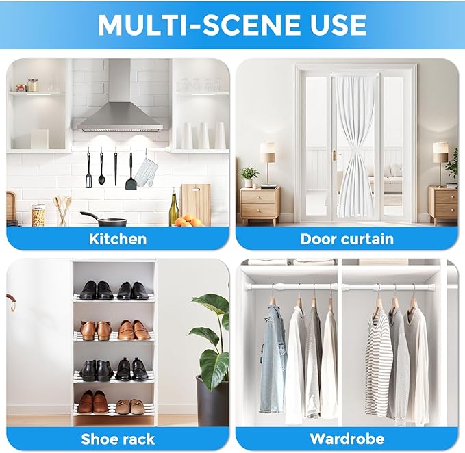6 Pack Small Tension Rod 12 to 19 Inch Adjustable Tension Curtain Rod Mini Closet Spring Rod No Drilling Short Tension Rods for Windows, Cupboard, Kitchen Cabinets, White