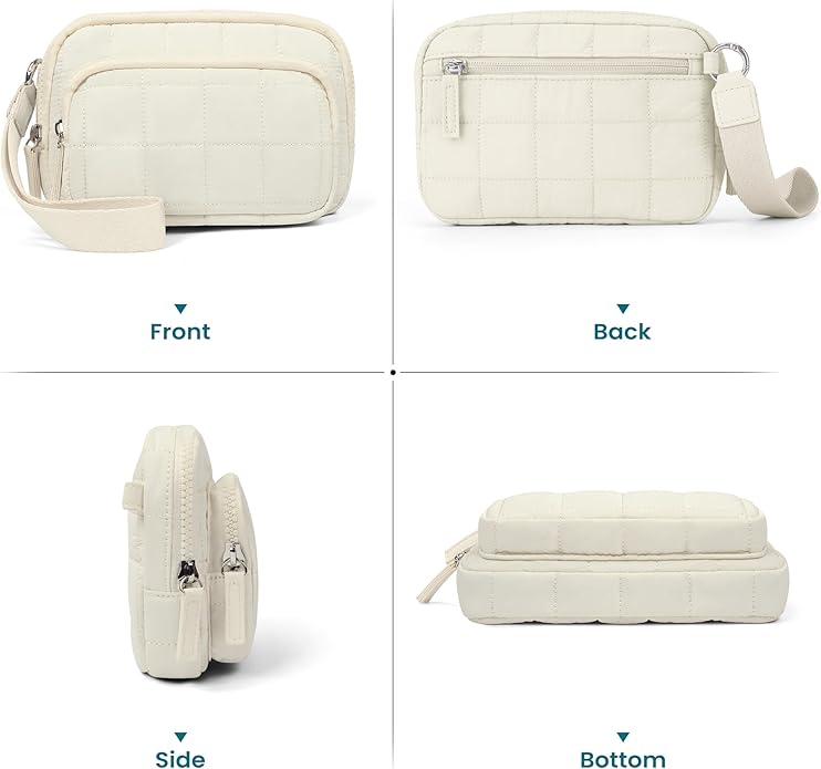 VONAL Wristlet Wallets for Women Nylon Quilted Wallet with 3 Zipper Purse for Travel Credit Card Holder Phone Organizer