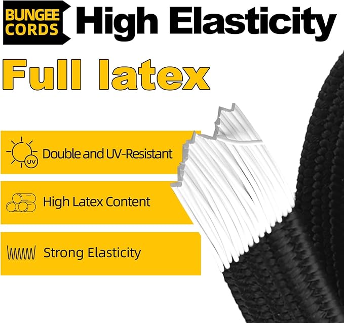 Bungee Cords with Hooks Heavy Duty, Flat Extra Strong Outdoor Bungee Straps, Secure Load Distribution Industrial Grade Bungee Rope for Securing Luggage, Tarps, Tents (Black, 36inch6pcs + 72inch2pcs)