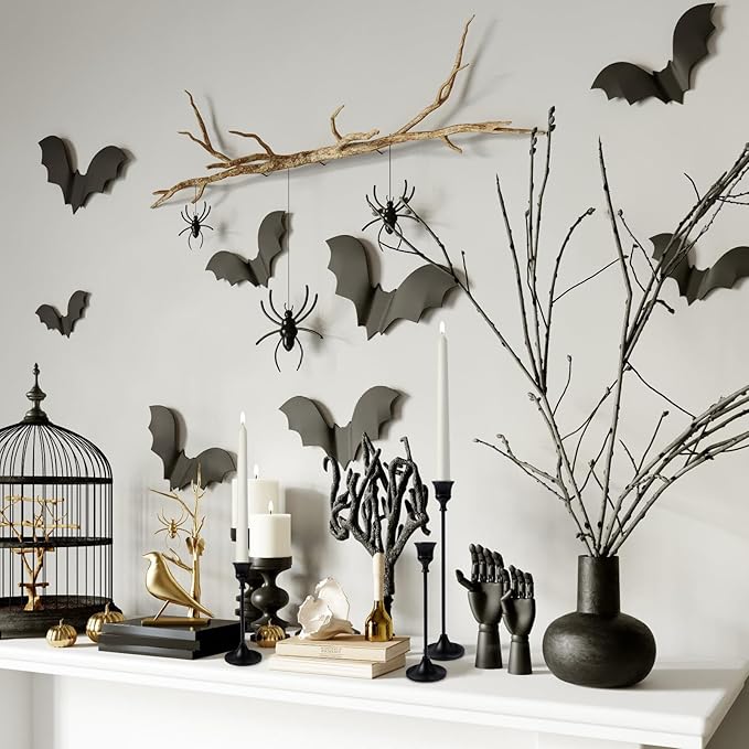 Metal Candle Holders for Candlesticks Taper Candlestick Holders Set Vintage Decorative Centerpiece Candelabra Tall Candle Stands for Halloween Thanksgiving Christmas (Matt Black, 2 Sets (6 pcs))