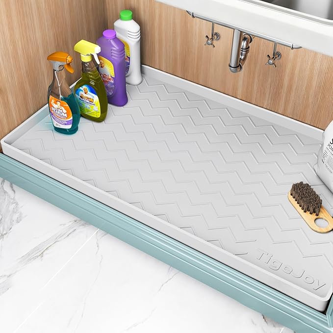 TigeJoy 34" x 19" Under Sink Mats for Kitchen Waterproof, Leak-Proof Silicone Mat Sink Protector and Cabinet Liner, Kitchen Essentials Organizer and Storage, Boot or Shoe Tray, Pet Feeding Mat