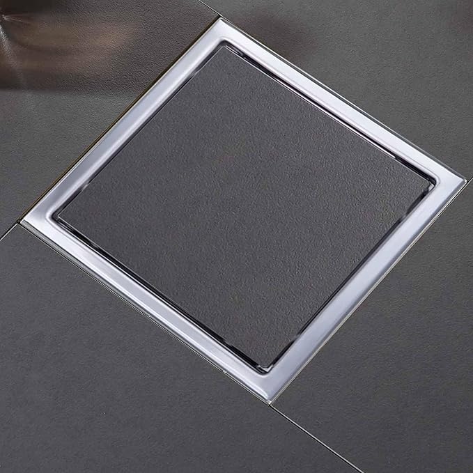 6 Inch Square Shower Floor Drain, Shower Drain Kit with Flange and 2 in 1 Tile-Insert Cover, Square Shower Drain, SUS 304 Stainless Steel Floor Drain, Silver