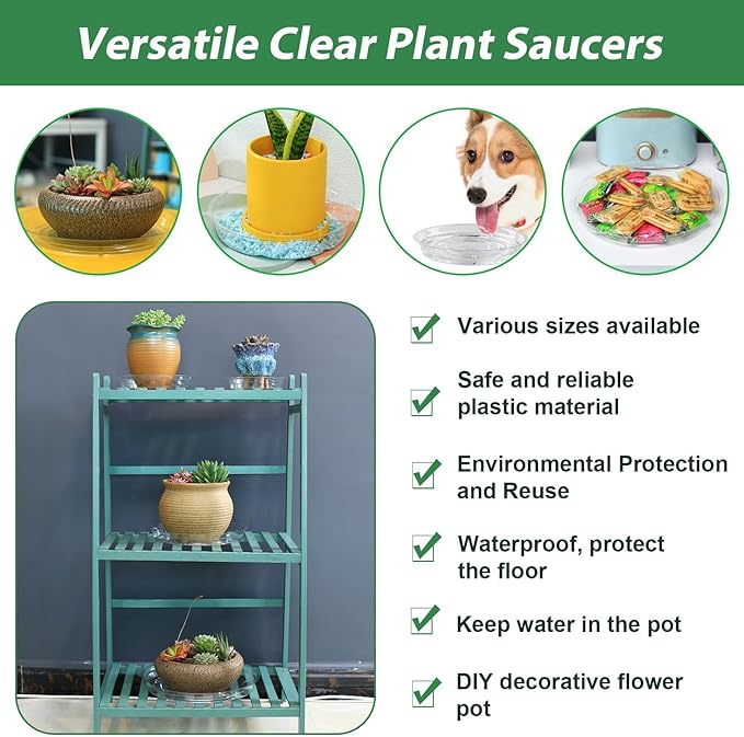 UltraOutlet 32 Pack Clear Plant Saucers for Indoors (6, 8, 10, 12 inch) Drip Trays to Catch Water Indoor Plants Plastic Plant Trays Bulk
