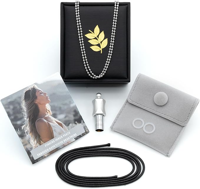 528Hz Breathing Meditation Necklace - Anxiety Relief Whistle, Stress Reduction & Mindfulness Tool for Focus, Calm Breathing - Silver Whistle