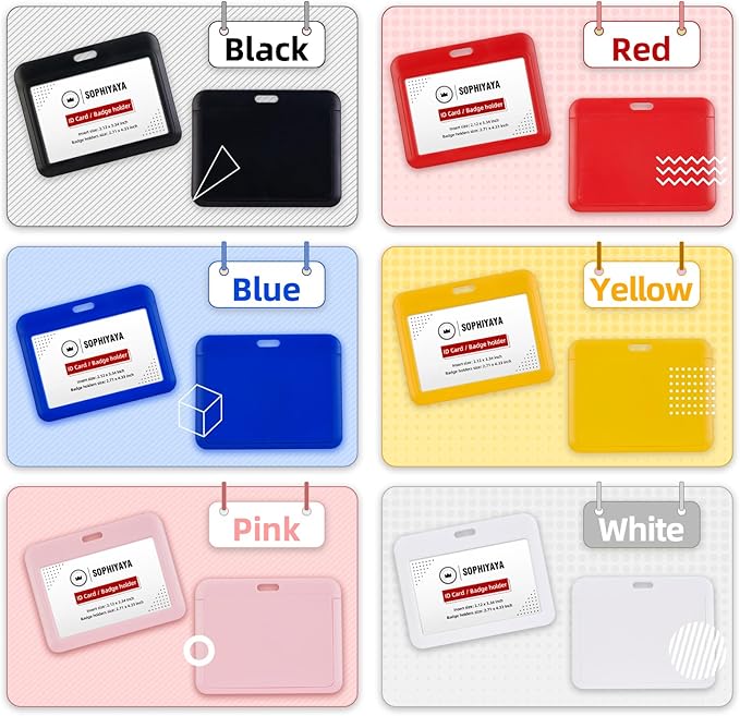 6 Pack Sliding Horizontal Badge Holder Hard Plastic Key Card Work Badge Sleeve for Office School Factory Teacher Student (White)