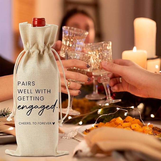 2pc Engaged Wine Bag Engagement Gifts for New Couples Her Engagement Party Decorations Pairs Well with Getting Engaged Wine Accessory Sets Champagne Bottle Wraps Bags