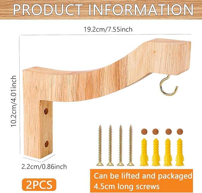 DSJIFGEW 7-Inch Wooden 7-Shaped Wall Hook Plant Hanger – Ideal for Indoor/Outdoor Bird Feeders, Flower Baskets, and Wind Chimes