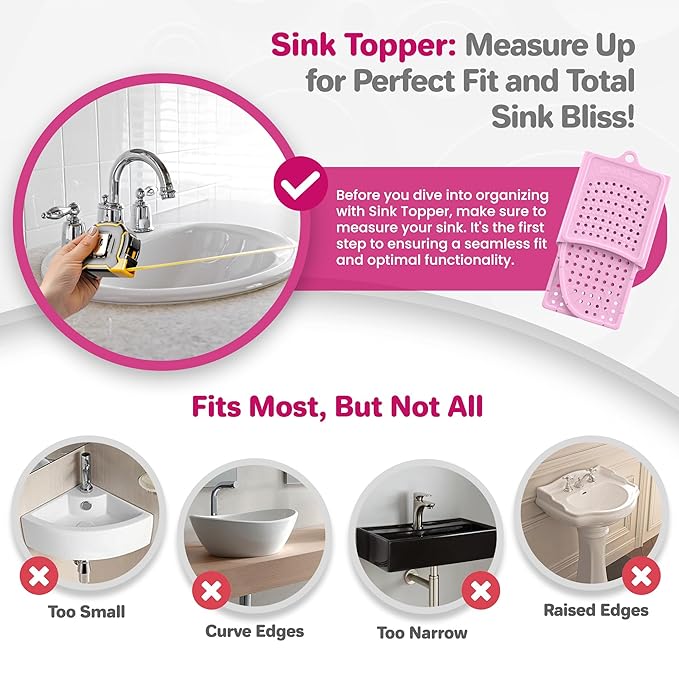 Sink Topper Bathroom Sink Cover for Counter Space & Storage Saver | RV Must Haves | Silicone Foldable Beauty Makeup Brush Cleaning Mat | Hot Tools Organizer | RV Sink Cover | Large, Pink