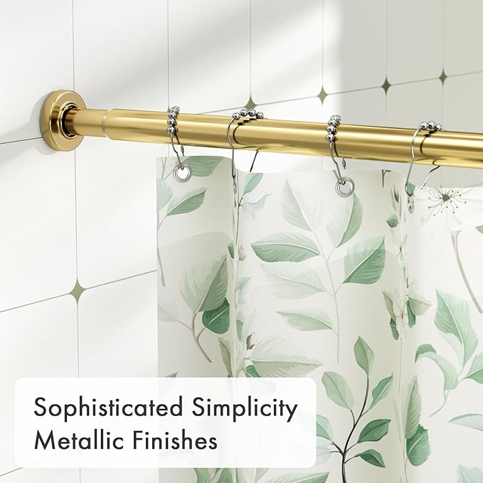 AmazerBath Spring Tension Shower Curtain Rod, 31-75 Inches Heavy Duty Tension Rod Rust Proof Bathroom Curtain Rod, Adjustable No Drill Easy Segmented Installation, Gold