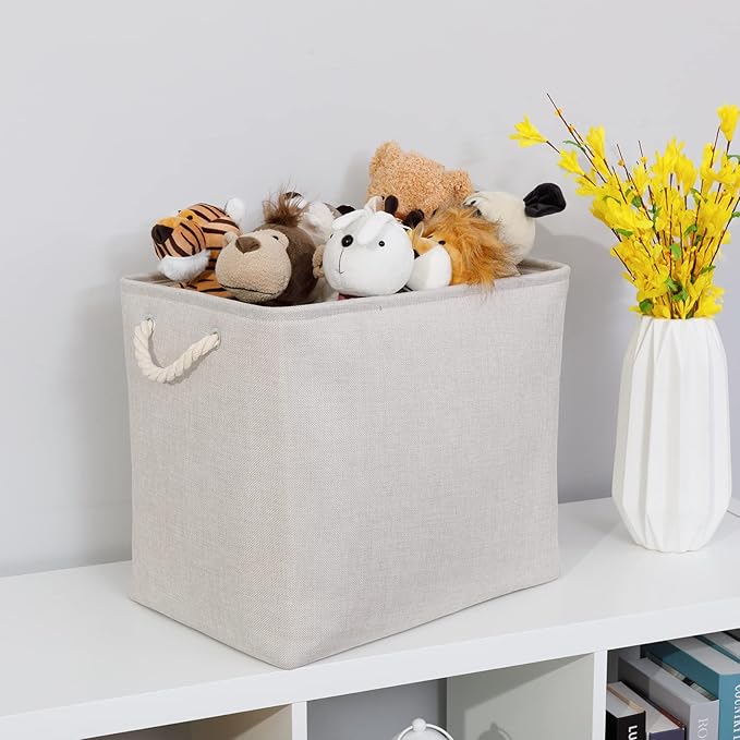 Bidtakay Fabric Beige Baskets, Extra Large Organization Baskets for Clothes, Set of 2 Collapsible Storage Bins for Shelves Cabinet, 17x12x15 In Organizing Bins for Bedroom Blankets Pillow Towels Storage