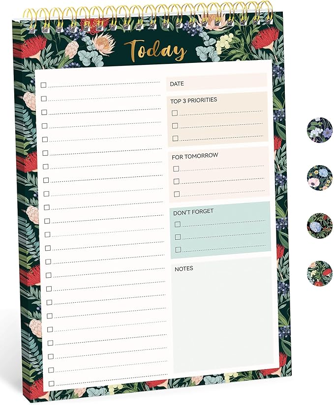 Taja To Do List Notepad - To Do List Notebook for Work with 52 Sheets, 9.8" x 6.5", Undated Daily Planner Perfect for Daily Tasks and Goal Setting, Notepad Suitable for Office, Home & School - Sage Blossom
