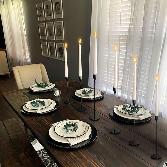 Matte Black Taper Candle Holder Set of 6, Tall Candlestick Holders, Metal Vintage Candle Stickers Long Holder Set, Pillar Decorative Candle Holder Fits 3/4 Inch Candle for Wedding, Dinner, Party