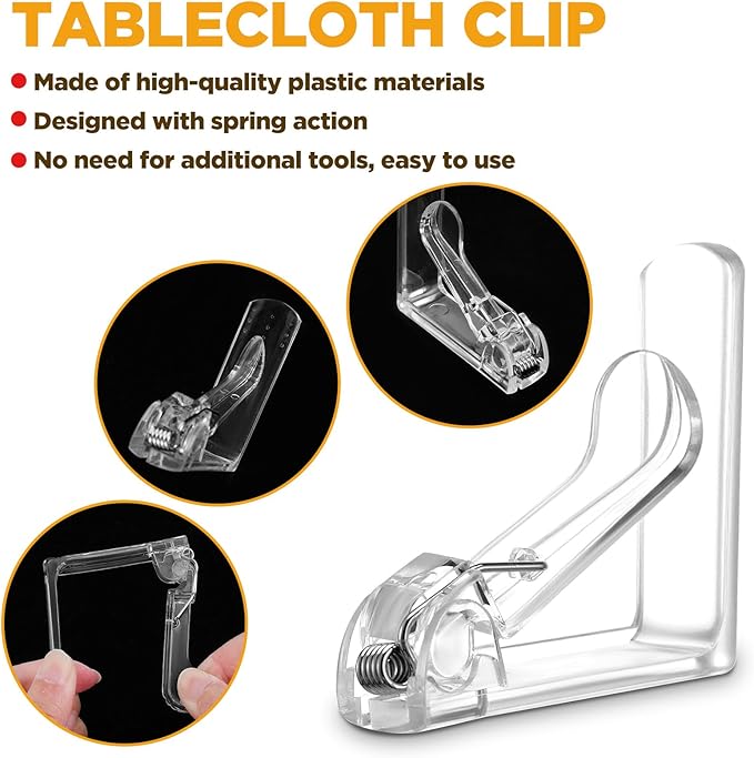 50 PCS Clear Plastic Tablecloth Clips,Transparent Clear Tablecloth Clips, Plastic Table Cloth Hold Down Clip Table Cloth Holder for Christmas Birthday Camping Picnic Indoor Outdoor Events