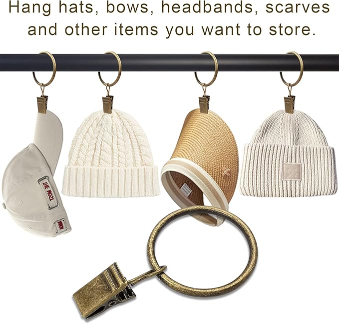 100 Pack Curtain Rings with Clips, Curtain Clip Rings Hooks, Bow Hanger Clips for Hanging Drapery Drapes Bows, Ring 1.26 inch Interior Diameter, Fits up to 1" Rod, Bronze