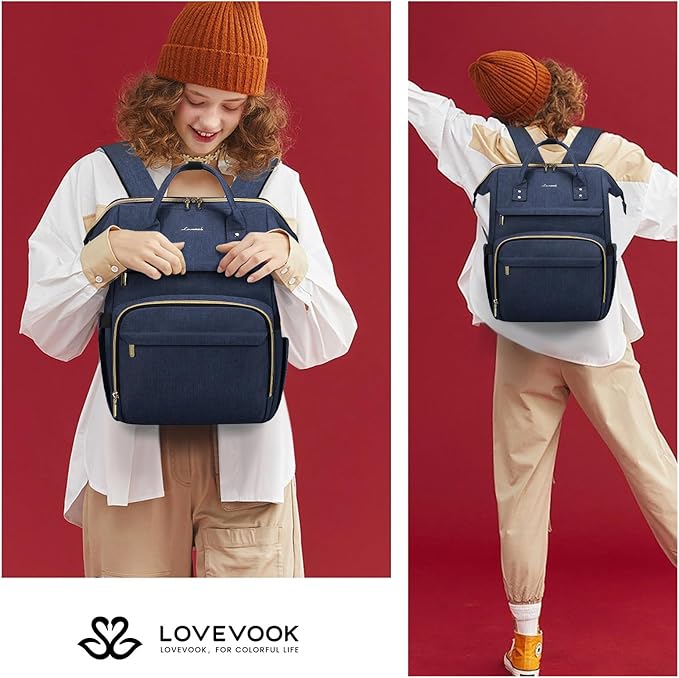 LOVEVOOK Laptop Backpack for Women, 15.6 Inch Professional Women's Travel Backpack Purse, Computer Laptop Bag, Nurse Teacher Backpack, Waterproof College Work Bag, Carry-on Backpack with USB Port, Dark Blue