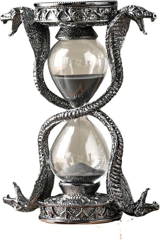 Mythical Fantasy Snake Sandglass Sand Timer, Gothic Decorative Statue - Unique Vintage Classic Hourglass Timer, Desk Home Decor Gift, 6-inch, Single 15 Minutes (Black Snake)