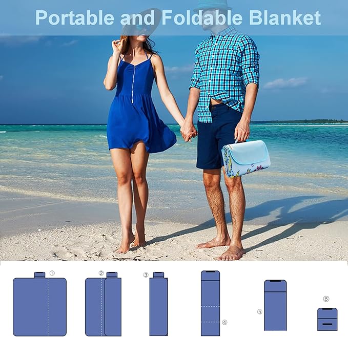 Large Picnic Blanket Waterproof Sand Free Beach Mat Foldable Picnic Mat Sandproof Beach Blanket Extra Large Grass Concert Blanket for Sporting Events, Family Picnic, Camping, Travel, Park