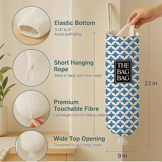 The Bag Bag Grocery Bags Holder, Rustic Organizer For Shopping Sack, Wall Mount Grocery Sack Storage Container Dispenser, Reusable Hanging Plastic Sacks Dispenser, Gift for Female Family and Friends