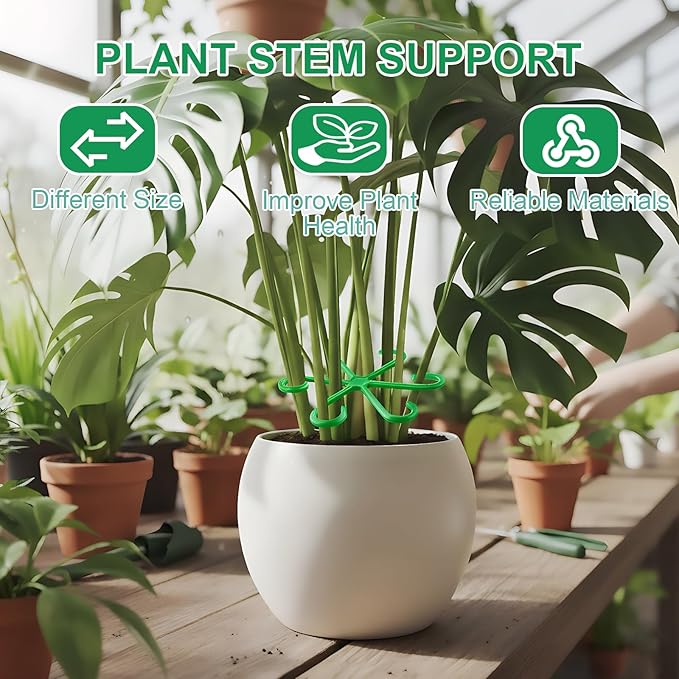 8 PCS Plant Stem Support – Reusable Plastic Plant Stem Holder for Monstera, Indoor Plant Support Clips, Gardening Accessories （Green）