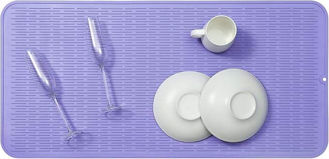 MicoYang Silicone Dish Drying Mat for Multiple Usage,Easy clean,Eco-friendly,Heat-resistant Silicone Mat for Kitchen Counter or Sink,Refrigerator or Drawer Liner Light Purple 5XL 36inches x 18inches