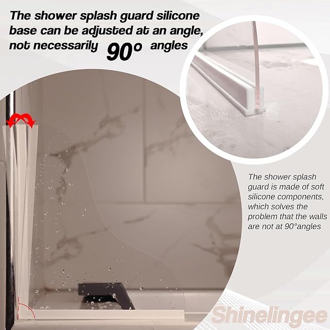 Shineligee 2 Pack Updated Shower Splash Guard, Large Splash Guards for Bathtub, Consists of Silicone Base and Acrylic Plate, Keep Water in Shower or Bath, Shower Corner Splash Guard