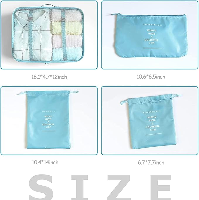 LANSKLBD 8 Set Packing Cubes for Suitcases Travel Luggage Packing Organizers, Travel Essentials Accessories Luggage Organizer with Shoe Bag Toiletry/Laundry Bag (light blue)