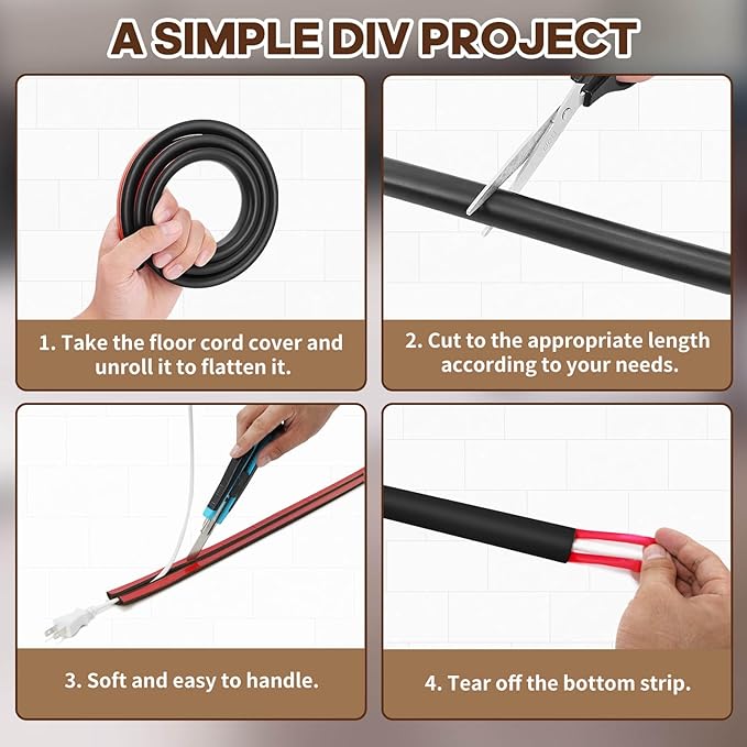 Floor Cord Cover, Floor Cable Cover, Cord Hider Floor, Soft PVC Self Adhesive, Extension Cord Covers for Floor, Prevent Cable Trips,for Offices, Gyms, Exhibitions (Black, 1.97" x 6feet)