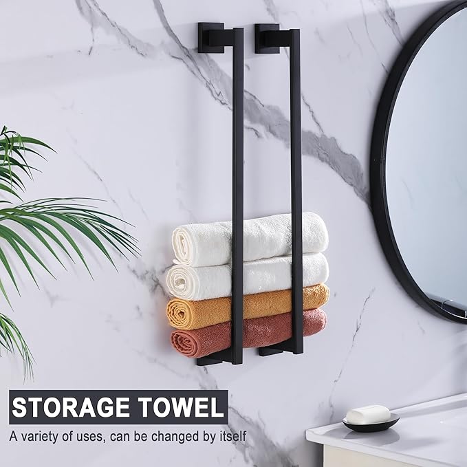 LANC 24-Inch Black Towel Bar for Bathroom Wall Mounted Matte Black Bath Towel Rack Stainless Steel Towel Rod for Cabinet Kitchen Towel Holder Towel Hanger Towel Rail, A9010MB-L6