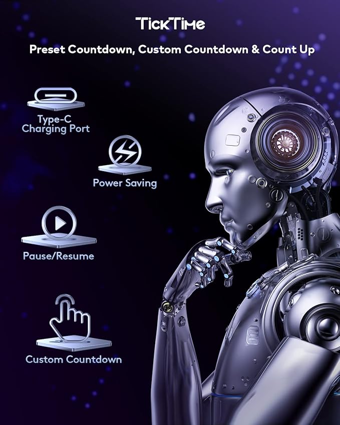 Ticktime Pomodoro Timer Cube, Hexagon Productivity Timer, Pause & Resume, Silent, Vibrate & Adjustable Sound Alert, for ADHD, Task, Work, Study, 5/15/25/30/45/60min & Custom Countdown, Purple