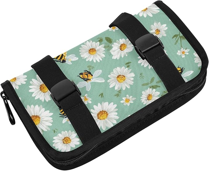 Car Tissue Holder Car Napkin Holder Car Tissue Box Dispenser Storage Case Sun Visor Mask Holder with Adjustable Straps Reusable Refillable Mint Green Daisy Flowers and Bees