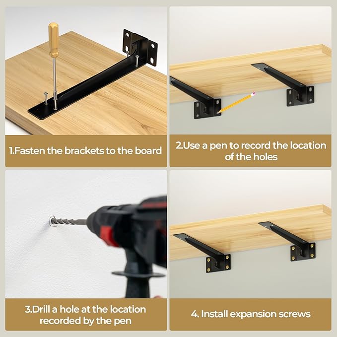 Heavy Duty Shelf Brackets 10 Inch, 1500 lbs Capacity, Hooks for Wall Mounted Shelves, L-Shaped Floating Shelf Brackets with Hanging (Black 2 Pack)