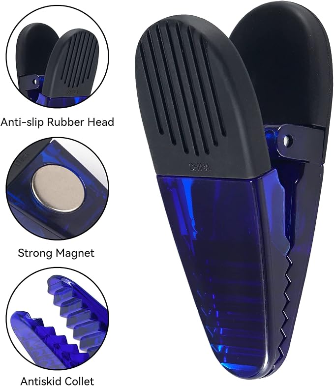 3-1/4" Length Plastic Refrigerator Magnet Clips Set, Multipurpose Clips - Set of 6 (Blue)