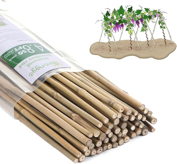 Plant Bamboo Post, 5 Feet, Bamboo Garden Stakes, 50 Pcs Bamboo Stakes, for Tomato, Beans, Vegetable and Flowers, Potted Plants, Indoor and Outdoor Climbing Plants