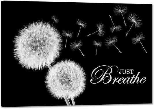SKASNFAI Zen Wall Decor Motivation Dandelion Just Breathe Canvas Print Artwork Motivation Positive Wall Art for Inspirational Quotes Yoga Room (20L x 30W)