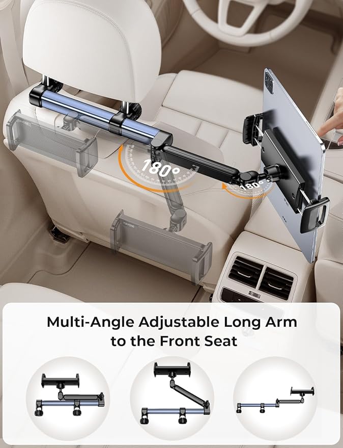 Headrest Tablet Holder for Car Accessories : [18.11-inch Long Arm] 3-in-1 Backseat Tablet Holder for Kids Road Trip Compatible with iPad Switch Smartphones & Tablets or Other 4.7-13" Devices