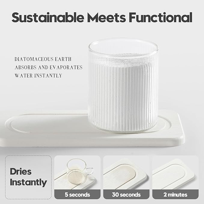 Homdiva 2Pack Water Absorbing Stone Tray for Sink, Diatomite Drying Coasters for Kitchen & Bathroom Counter, Kitchen Soap Dish Makeup Caddy, Dispenser Sponge Holder Space Organizer, White - 8"x 3.8"